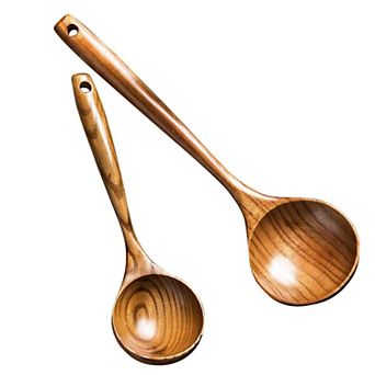 2 pc Wooden Ladle Set - 14" & 11" Non-Toxic Kitchen Spoons for Cooking & Serving