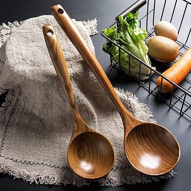 2-Pc Wooden Ladle Set - 14" & 11" Non-Toxic Kitchen Spoons for Cooking & Serving
