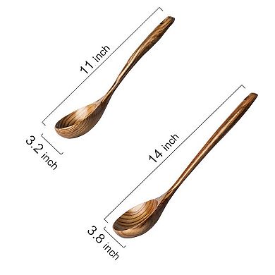 2-Pc Wooden Ladle Set - 14" & 11" Non-Toxic Kitchen Spoons for Cooking & Serving