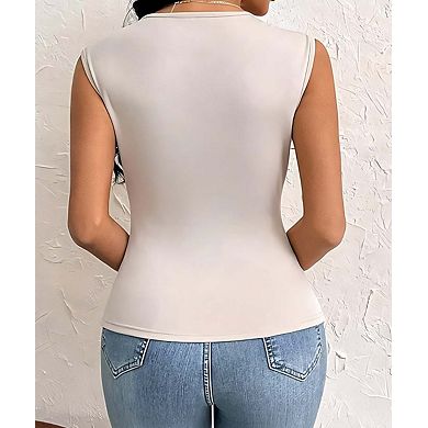 Women's Asymmetrical Neck Sleeveless Top Solid Color Casual Blouse
