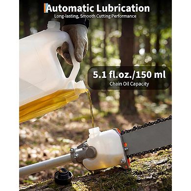 Gas Powered Pole Chain Saw, 12 Inch Guide Bar, 9.5FT Max Extendable Reach, Anti-Vibration Grip