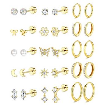 Womens Stud Hoop Earrings Set