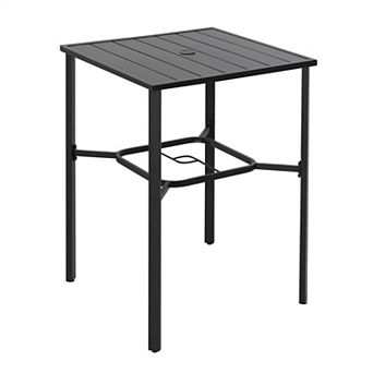Outdoor 28 Inch Square Bar Table with Slatted Top and 1.7” Umbrella Hole