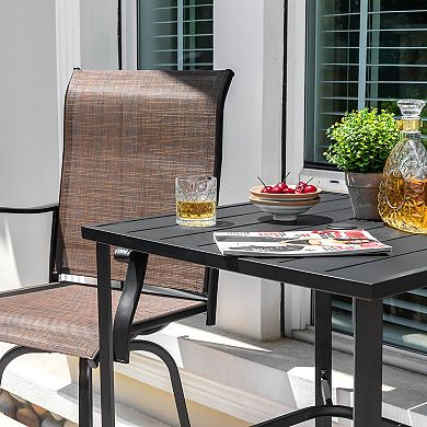 Outdoor 28 Inch Square Bar Table with Slatted Top and 1.7” Umbrella Hole