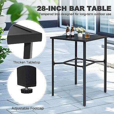 Outdoor 28 Inch Square Bar Table with Slatted Top and 1.7” Umbrella Hole