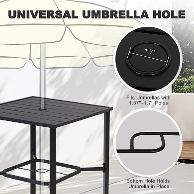 Outdoor 28 Inch Square Bar Table with Slatted Top and 1.7” Umbrella Hole