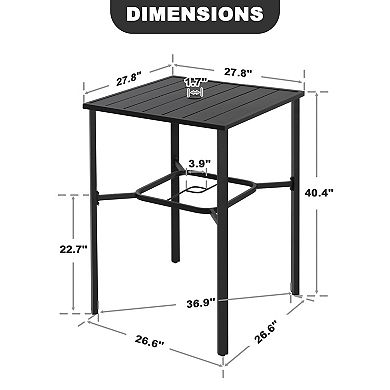 Outdoor 28 Inch Square Bar Table with Slatted Top and 1.7” Umbrella Hole