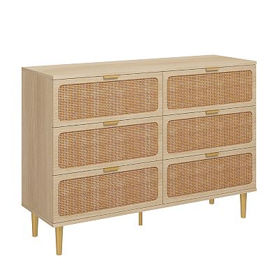 Modern Rattan 6 Drawer Dresser, Deep Wide Storage Drawers, for Bedroom,  Living Room, Hallway