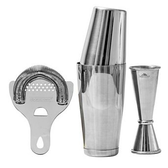 4 pc Stainless Steel Cocktail Shaker Set with Jigger, Strainer & Boston Shaker