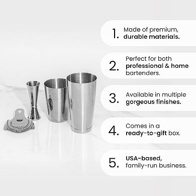 4-Piece Stainless Steel Cocktail Shaker Set with Jigger, Strainer & Boston Shaker