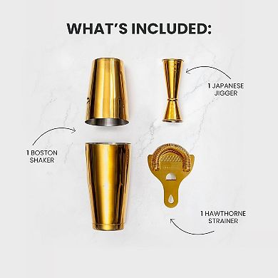4-Piece Stainless Steel Cocktail Shaker Set with Jigger, Strainer & Boston Shaker