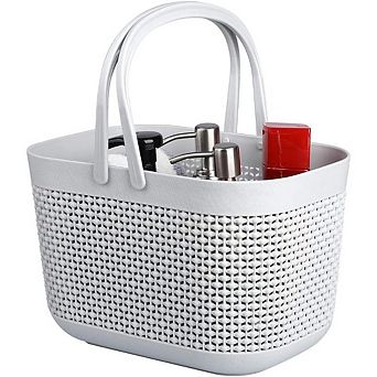 Plastic Storage Organizer Basket with Handles Shower Caddy for Bathroom & Kitchen (Grey)