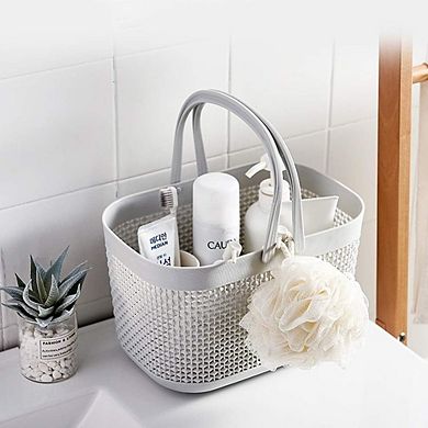 Plastic Storage Organizer Basket with Handles Shower Caddy for Bathroom & Kitchen (Grey)