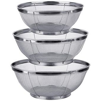 Set of 3 Stainless Steel Strainers (5-qt 4-qt 3-qt for Pasta, Rice, Fruit & More