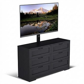 TV Stand with Adjustable Mount for TV, Entertainment Center with 6 Drawers,Wood Media Console Tables