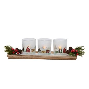 Studio 66 Tinseltown Wood Tray & Frosted Candle Holders Set