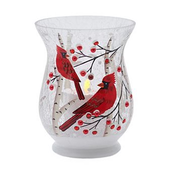 Studio 66 Lighted Cardinals & Berries Hurricane Table Decor