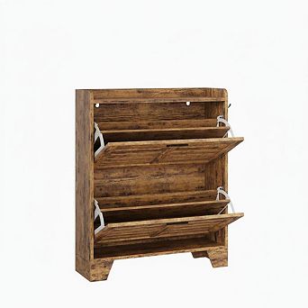 Shoe Cabinet with 2 Flip Drawers & Hooks, Narrow Entryway Organizer