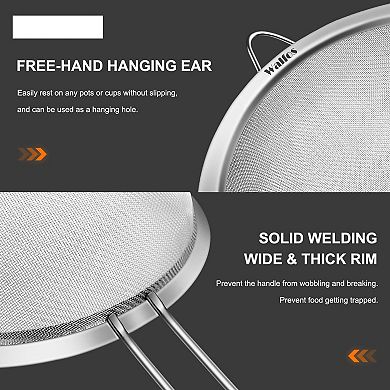 Set of 3 Stainless Steel Fine Mesh Strainers, Multipurpose Kitchen Sieve (2.7", 4.6", 7")