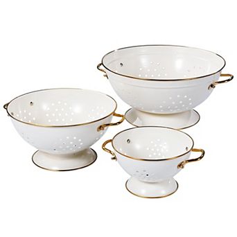 3 pc Metal Colander Set with Handles, 1, 3.5, & 5-qt Perfect for Pasta, Berries, Veggies