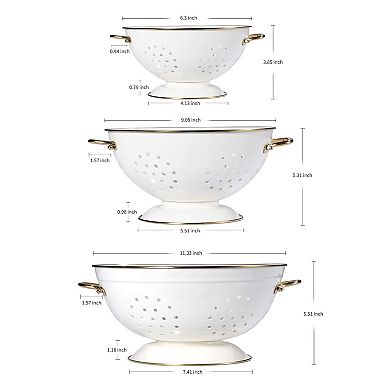3-Piece Metal Colander Set with Handles, 1, 3.5, & 5 Qt Perfect for Pasta, Berries, Veggies