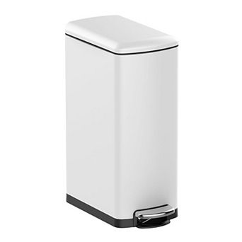 Slim Kitchen Trash Can 8 Gal with Removable Inner Bucket & Soft Close Lid, , Stainless Steel, White