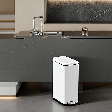Slim Kitchen Trash Can 8 Gal with Removable Inner Bucket & Soft Close Lid, , Stainless Steel, White