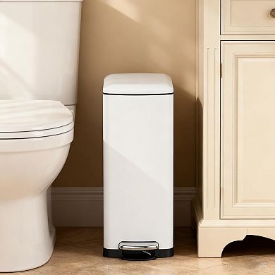Slim Kitchen Trash Can 8 Gal with Removable Inner Bucket & Soft Close Lid, , Stainless Steel, White