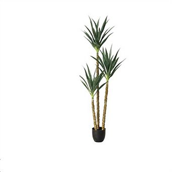 6ft Artificial Tree Faux Agave Plant with 3 Trunks in Pot Lifelike Leaves and Bark