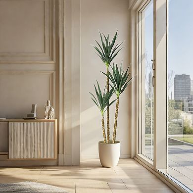 6ft Artificial Tree Faux Agave Plant with 3 Trunks in Pot Lifelike Leaves and Bark