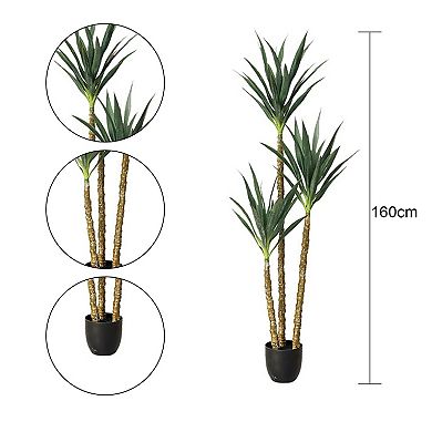 6ft Artificial Tree Faux Agave Plant with 3 Trunks in Pot Lifelike Leaves and Bark