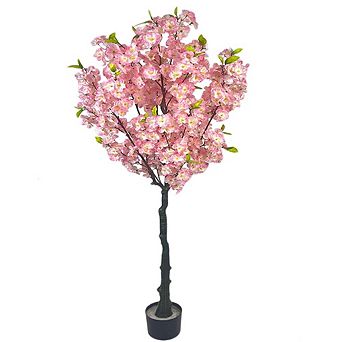 Artificial Cherry Blossom Tree with Pink Silk Flowers, Realistic Faux Indoor Plant Decor