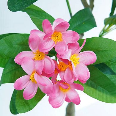 4ft Artificial Plumeria Tree, Pink Frangipani Plant in Pot for Home Office Decor