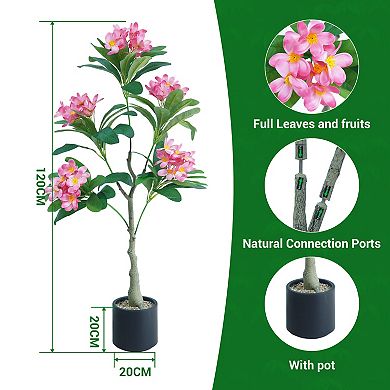 4ft Artificial Plumeria Tree, Pink Frangipani Plant in Pot for Home Office Decor