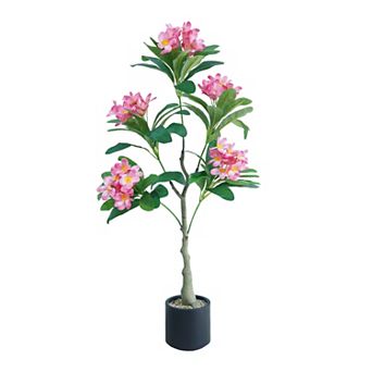 4ft Artificial Plumeria Tree, Pink Frangipani Plant in Pot for Home Office Decor