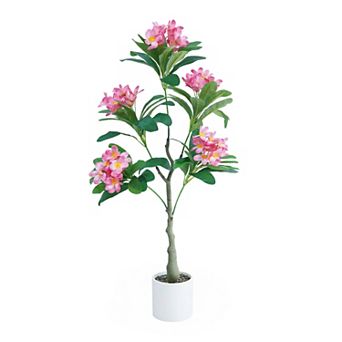 4ft Artificial Plumeria Tree, Pink Frangipani Plant in Pot for Home Office Decor