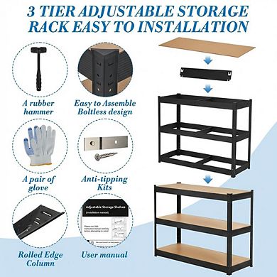 Heavy Duty Garage Shelving Units, 3-Tier Adjustable Storage Shelves, Garage Storage Shelving