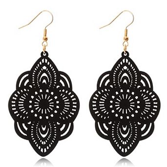 Wooden Geometric Dangle Earrings