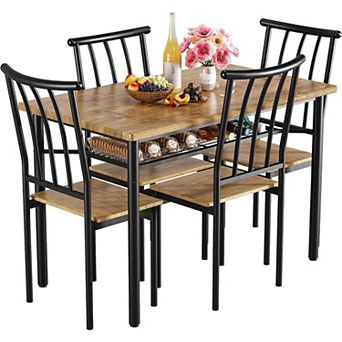 Kitchen Table and Chairs for 4, 5 pc Dining Table Set with Storage Rack, Rustic Dining Room Table