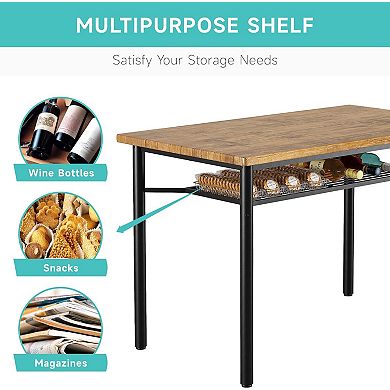 Kitchen Table and Chairs for 4, 5Pcs Dining Table Set with Storage Rack, Rustic Dining Room Table