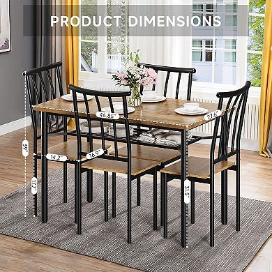 Kitchen Table and Chairs for 4, 5Pcs Dining Table Set with Storage Rack, Rustic Dining Room Table