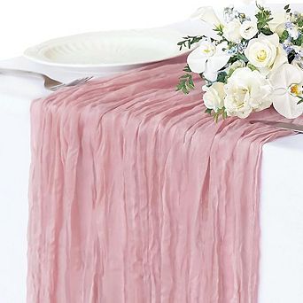 Dusty Pink Table Runner Boho Gauze, Rustic Table Decor