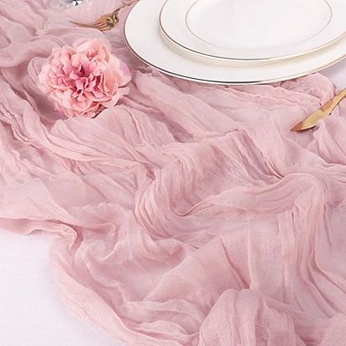 Dusty Pink Table Runner Boho Gauze, Rustic Table Decor