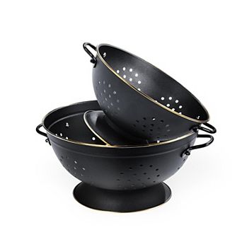 Metal Colander Set of 2, 3.5 & 5-qt Self-Draining with Handles, Matte Black