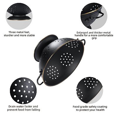 Metal Colander Set of 2, 3.5 & 5 Qt, Self-Draining with Handles, Matte Black