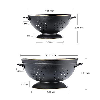 Metal Colander Set of 2, 3.5 & 5 Qt, Self-Draining with Handles, Matte Black