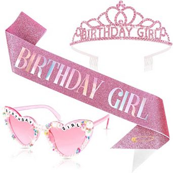 Birthday Sash Crown Glasses Set Women Party Decorations