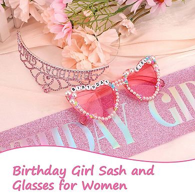 Birthday Sash Crown Glasses Set Women Party Decorations