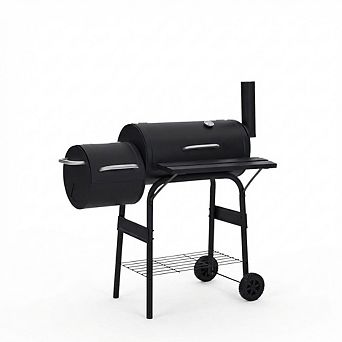 Outdoor BBQ Grill with Offset Smoker, Charcoal Barrel Grill Combo for Camping, Picnics, Patios