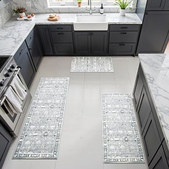 BOGASYL 3 pc Non-Slip Kitchen Rug Set Anti-Fatigue Standing Mat Runner Rugs for Hallway